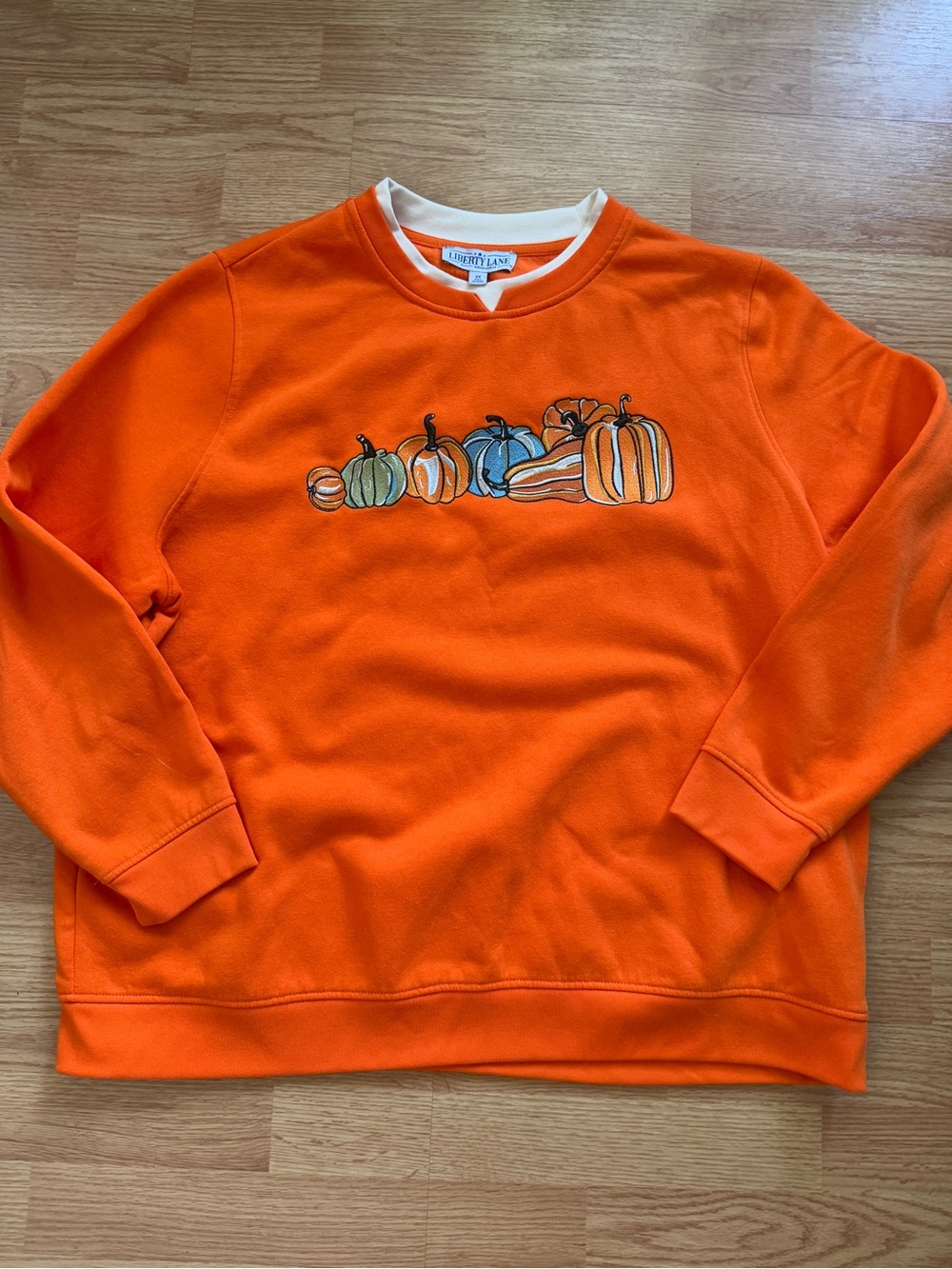 Liberty Lane Embroidered Pumpkin Double Collar Fall Sweatshirt Size 2X Orange